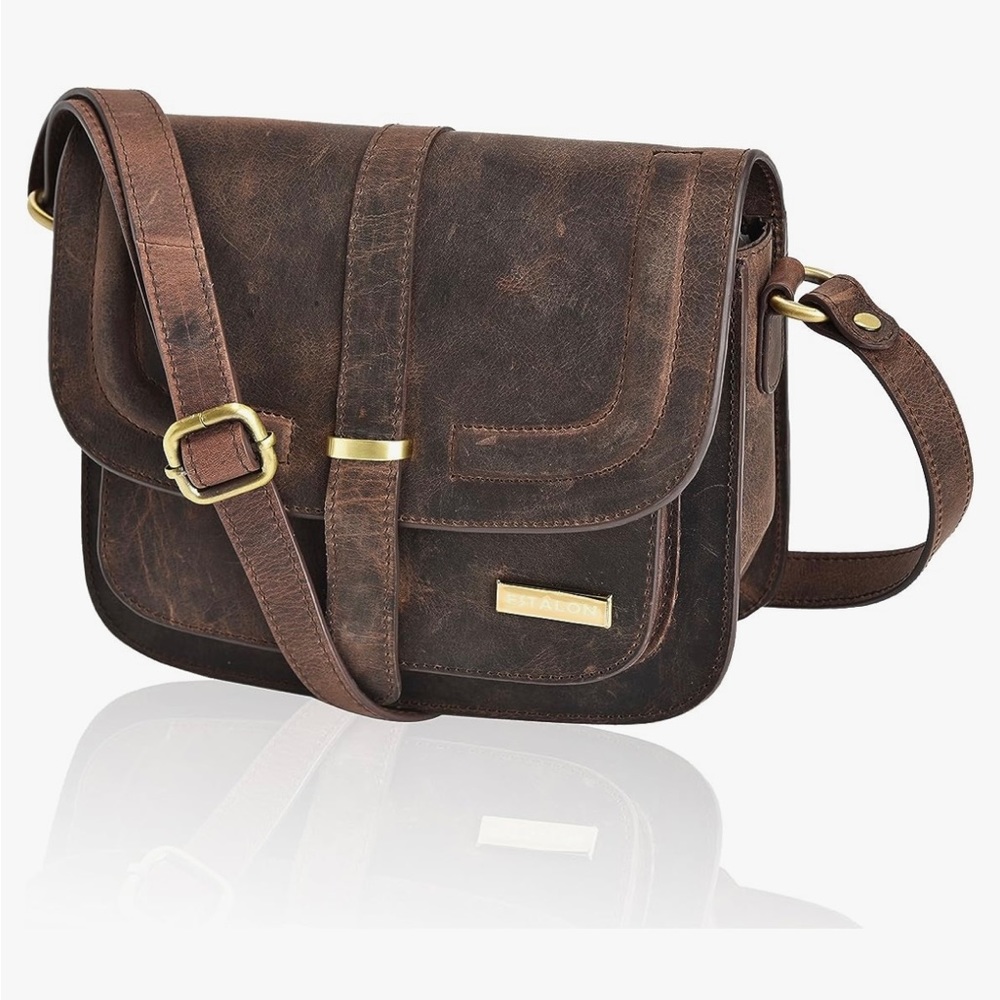 NWT ESTALON Leather Crossbody Bag Purse 100% Leather Brown